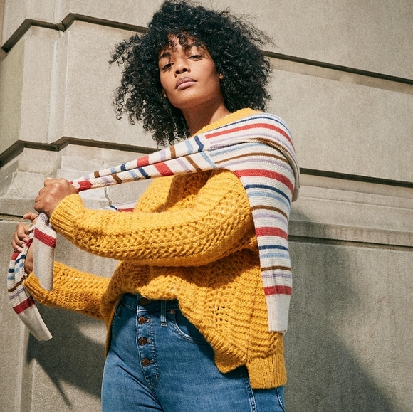 Madewell | Windermere Pointelle Knit Mustard Pullover Sweater - Picture 11 of 11